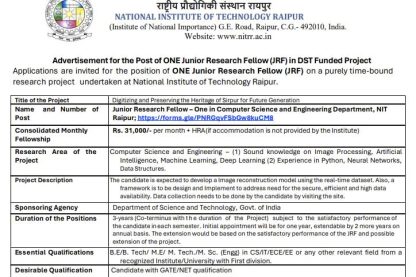 NIT Raipur Recruitment 2024