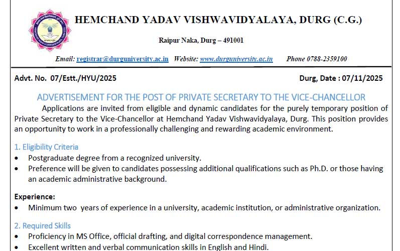 Durg University Various Recruitment 2025