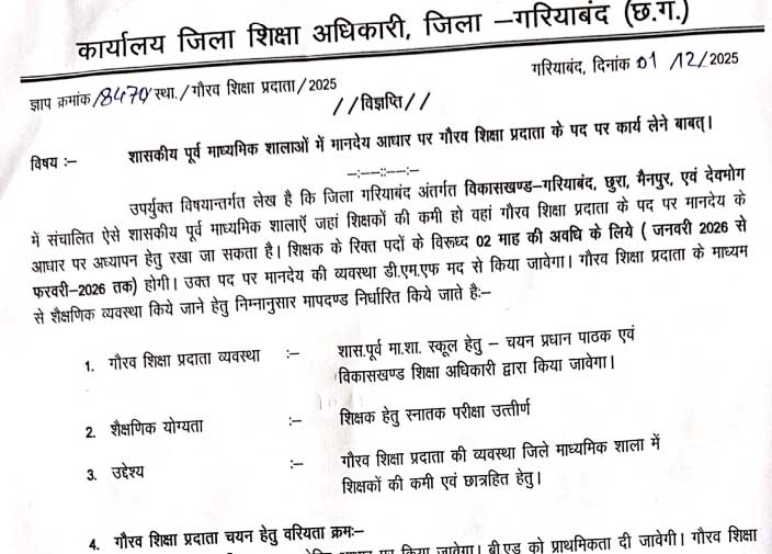 DEO Gariaband Teacher Recruitment 2025