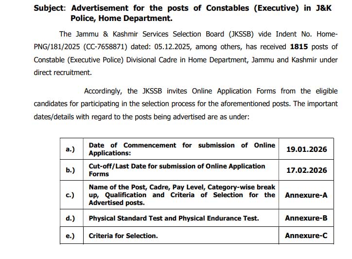 JK Police Constable Recruitment 2026