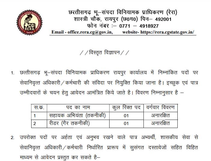 CG RERA Employee Recruitment 2026